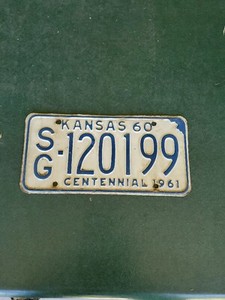 1960 Kansas Passenger License Plate # SG-120199 CENTENNIAL Man Cave Vintage 