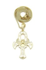 Egypt Ankh Wing Pendant 24" Chain, 30" Wooden Bead Hip Hop Necklace