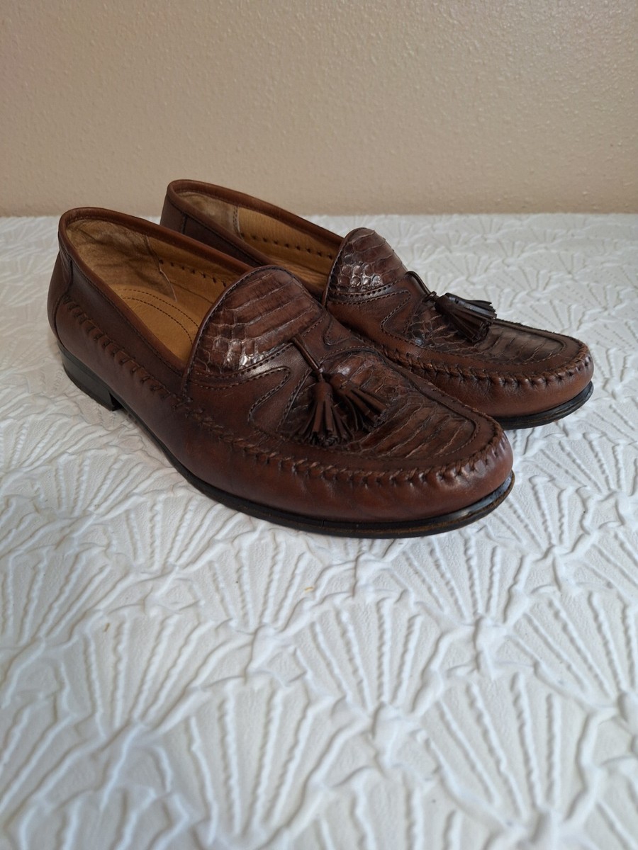 Domani Leather & Snakeskin Tasseled Loafers Slip On Shoes 