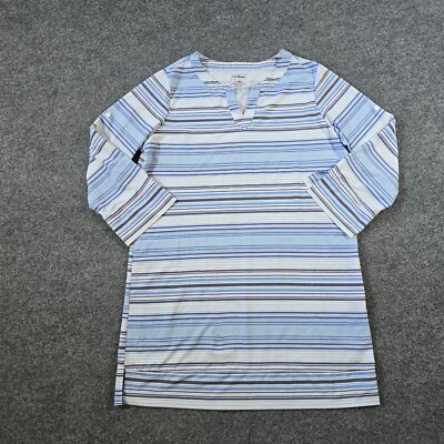 LL Bean Dress Womens Size Large Blue Striped Sheath Stretchy Performance Casual