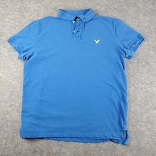 American Eagle Polo Shirt Mens Large Blue Collared 1/4 Button Short Sleeve Logo
