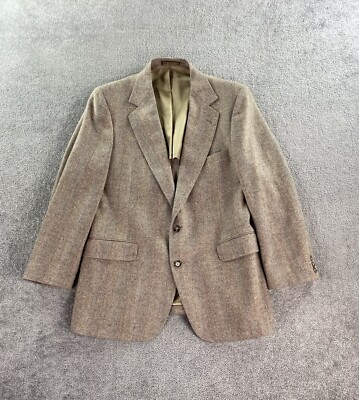 Vintage Regents Gate Suit Jacket 42 L Taupe Wool Herringbone Harris Tweed USA