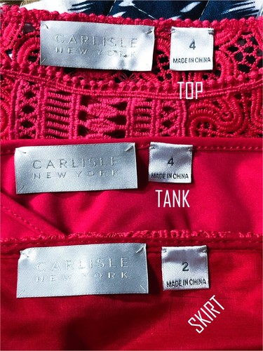 Carlisle 3 Piece Top & Tank Size 4 Skirt Size 2 Solid Deep Pink 3/4 Sleeve - Picture 10 of 12