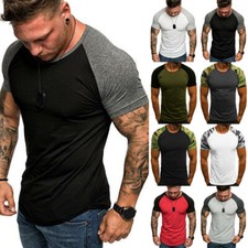Men's Tight Fit Muscle T-Shirt Gym Sport Short Sleeve Tee Shirts Casual Tops