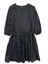 Lane bryant embossed animal print vneck tie waist 3/4 dress black size 18