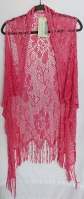 Life is Beautiful Open Front Lace Vest 100% Polyester Pink