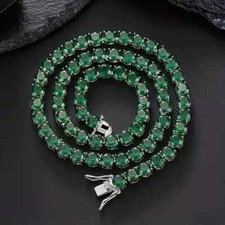20Ct Round Lab Created Green Emerald Tennis Necklace 14K White Gold Plated 18"
