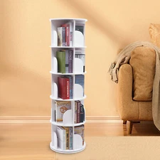 360° Rotating 5 Tiers Bookshelf Bookcase Storage Shelf Freestanding Display Rack