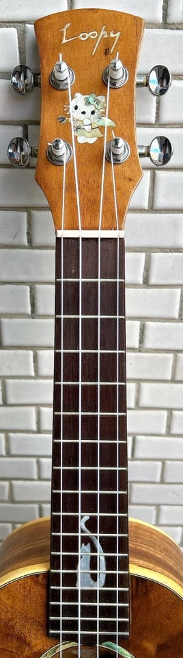 Loopy Solid Acacia Koa wood Concert Ukulele, sitting cat inlay UKC184 - Image 3 of 4