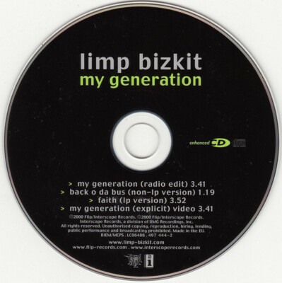 LIMP BIZKIT My Generation CD UK 2000 Flip 497 444-2 Enhanced