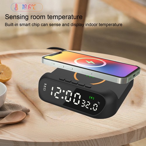 Chargeur Sans Fil Rapide 15W Charge avec Réveil Numérique Affichage Température - Photo 4 sur 16