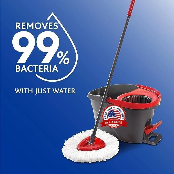 Sistema de limpieza de piso de 360 mopas y cubetas Manija con 2 microfibras NUEVO Foto 3 de 4