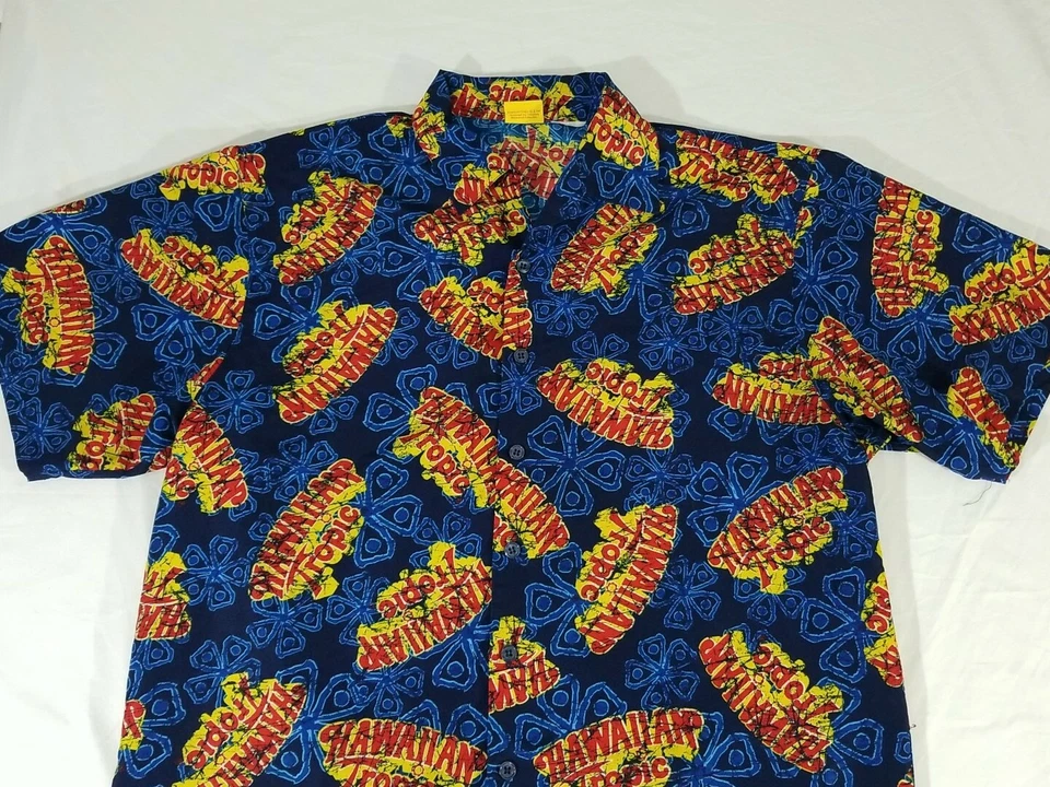 Hawaiian Tropic Logo Shirt Button Down Aloha Hawaiian Short Sleeve Mens Size 2XL - Image 2 of 4