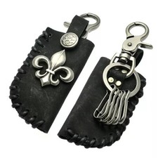 Genuine Black Leather Key Ring Chain Clips Hook Holder for Biker/Motorcycle