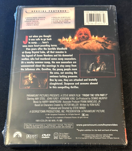 Friday The 13th Part 2 (DVD, 1999) - 1981 Film - Widescreen - Brand New / Sealed - Picture 2 of 3