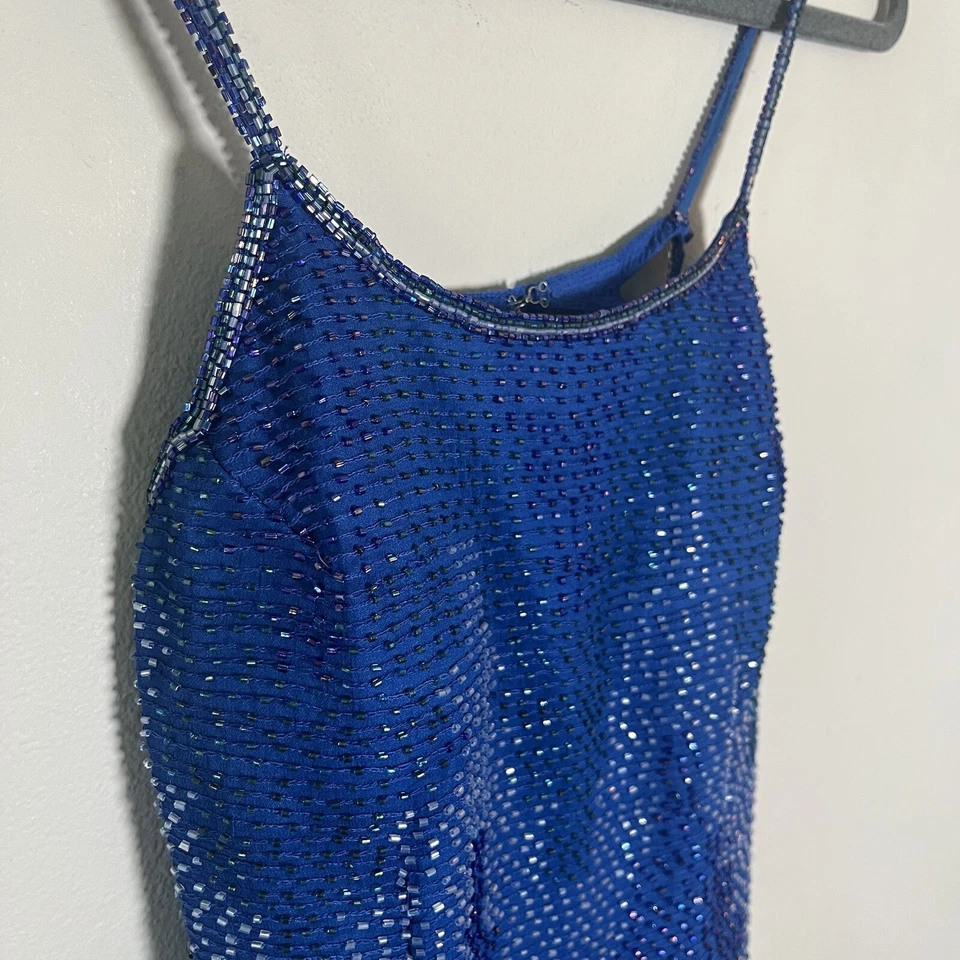 Vestido SCALA de seda con cuentas vintage de los años 90 pequeño azul aguamarina vestido de hadas caprichoso Foto 3 de 4