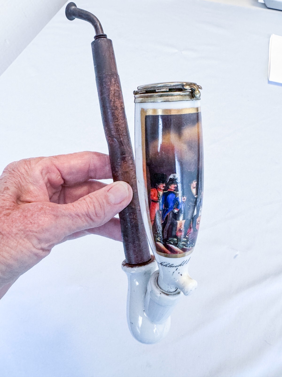 19th C Porcelain Tobacco Pipe French Emperor Napoleon Bonaparte Waterloo Battle