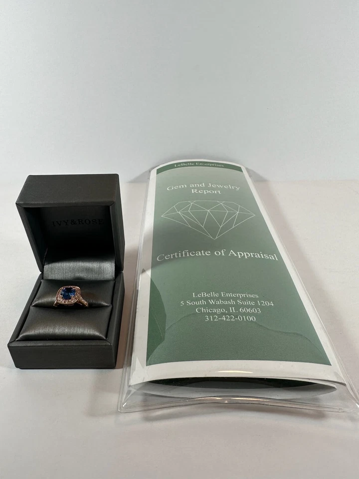 Impresionante Anillo Cianita Oro Rosa Diamantes - Nuevo Sin Etiquetas Compromiso Cóctel Amor Verdadero Foto 4 de 4