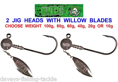 2 MADCAT CATFISH JIGKÖPFE + WEIDENKLINGEN 12/0 HAKEN MEER GROBES ANGELGERÄT