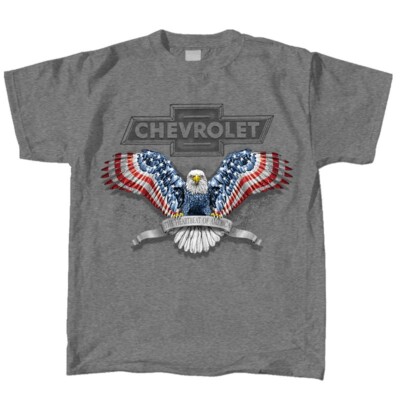 Chevy Bowtie ''The Heartbeat Of America'' American Flag Eagle Gray T-Shirt