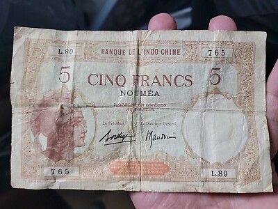 1926 New Caledonia 5 Francs Banque de Indo-Chine FREE SHIPPING ! PetetheGreek 