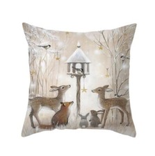 Deer Fox Bunny Forest Winter Christmas Throw Pillow Cover Holiday Home Decor 18  