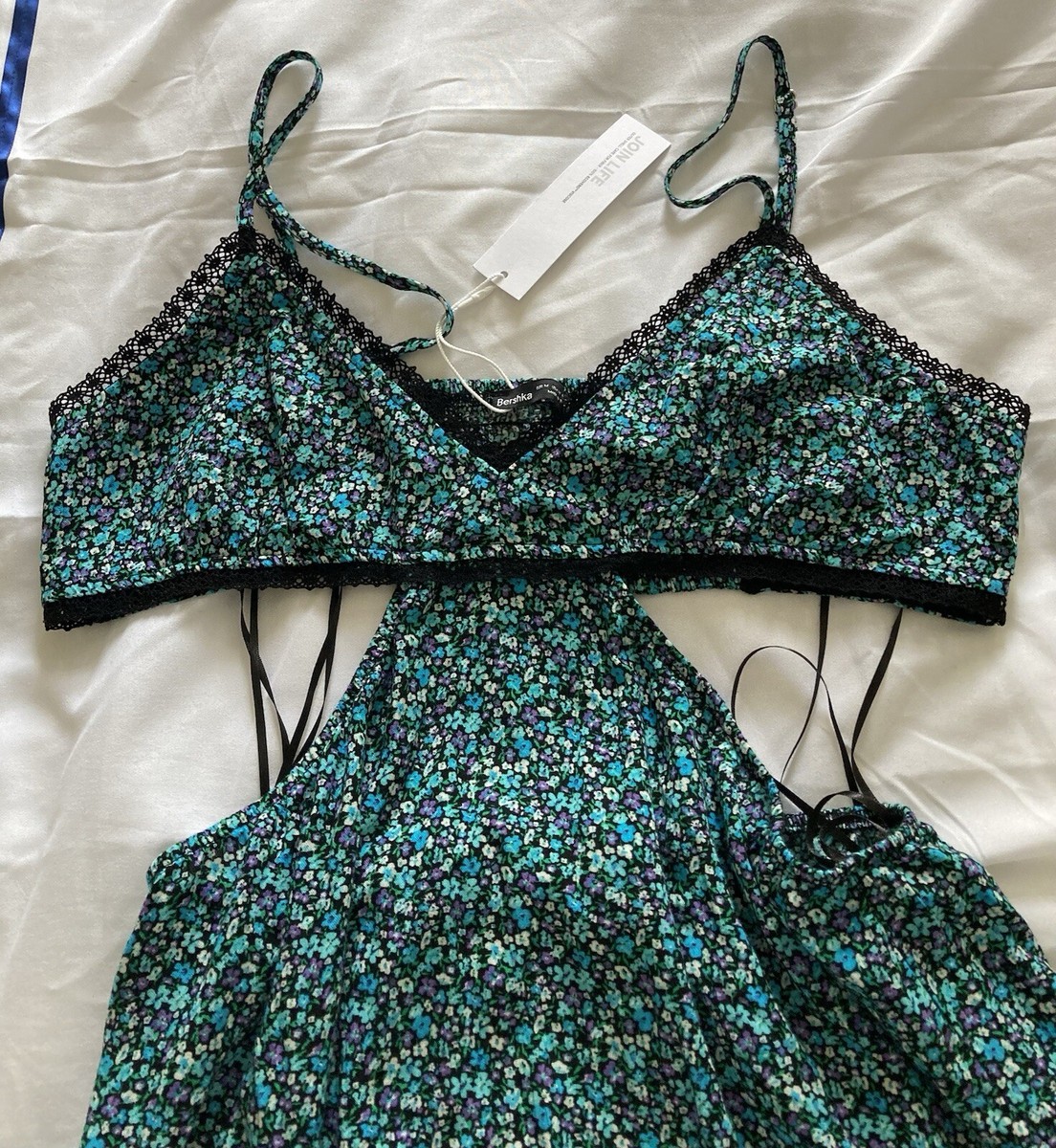 bershka blue floral dress Bershka Blue Dress with Flowers