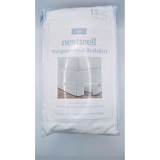 Full size bed skirt 53" W x 74" L 15" drop white bedskirt easy wrap around OPEN