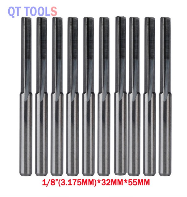 10Pcs Double Two Flute Straight Slot CNC Router Bits Wood MDF Milling 1