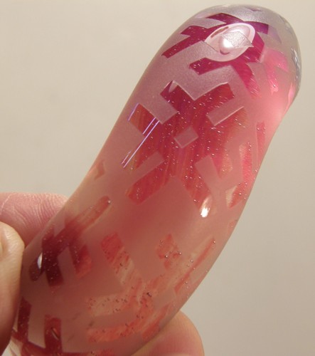 XENO GLASSWORKS PYREX ART GLASS CUFF BRACELET CLEAR & RED SANDBLASTED PATTERN - Picture 21 of 24