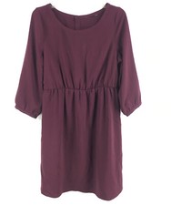 Unbranded Womens Dress Maroon A Line Long Sleeve Button Cinch Sz 39in Bust A17