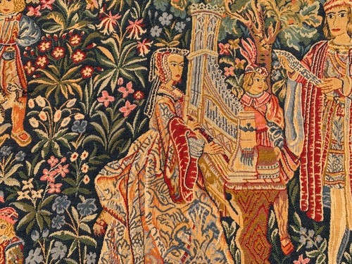 Vintage Floral French Tapestry Goblins Hunting Medieval Wall Hanging 104x84 cm - Picture 2 of 12