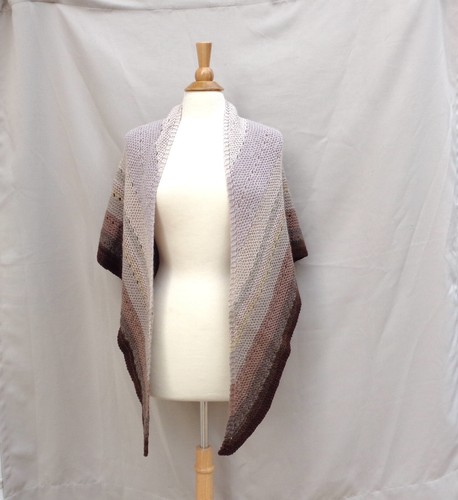 Hand Knit Shawl Wrap, Brown Ombre Gradient Stripes, Alpaca Wool Blend, Large Wra - Picture 4 of 8