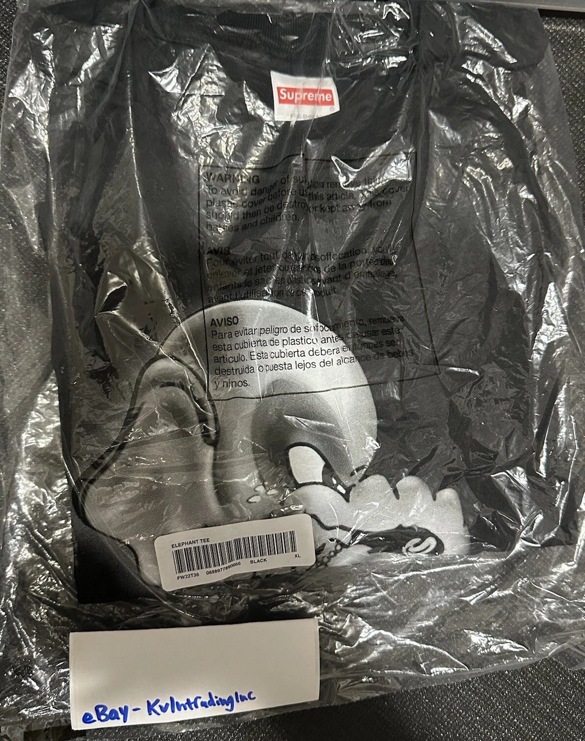 NEUF Tee Supreme Elephant noir XL flambant neuf 100 % authentique FW22 EN MAIN