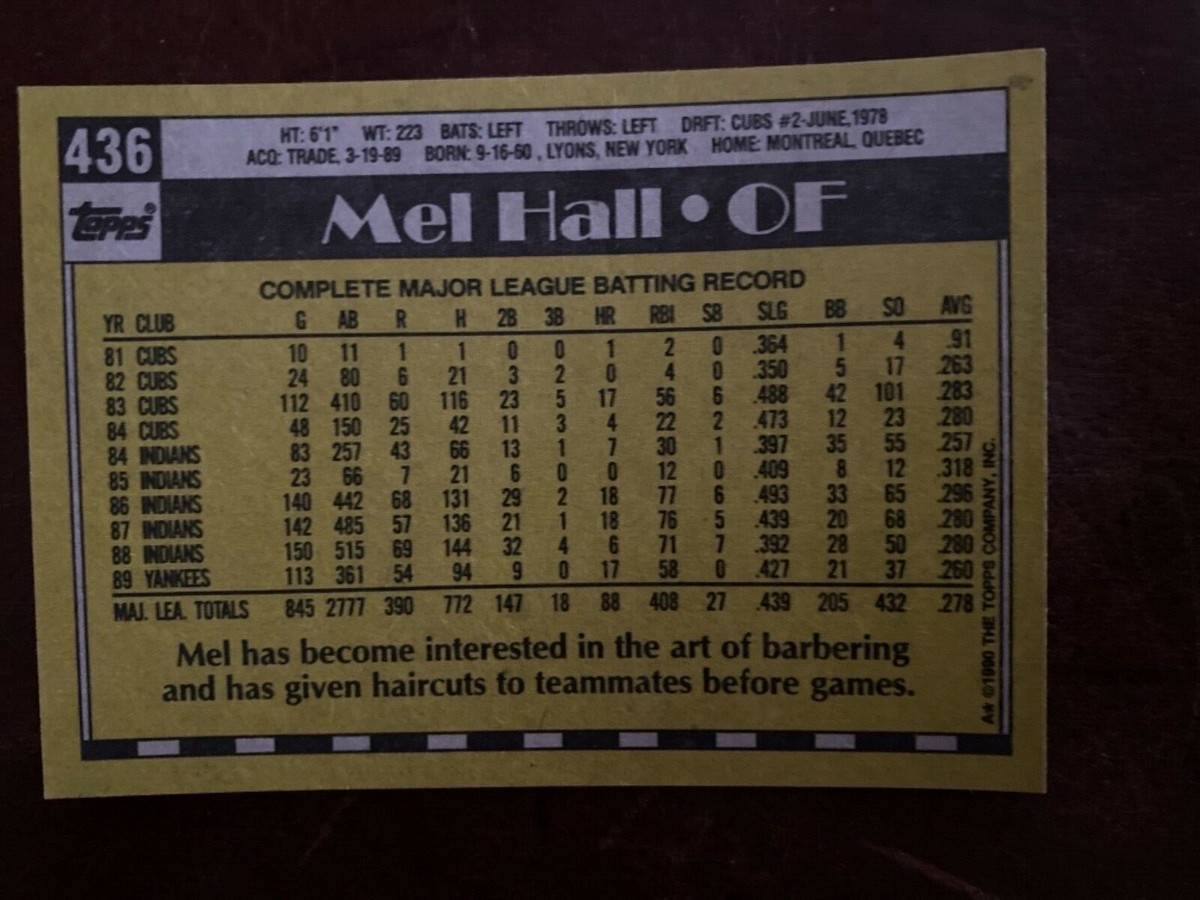 1990 Topps #436 Yankees Mel Hall Baseball Card | eBay