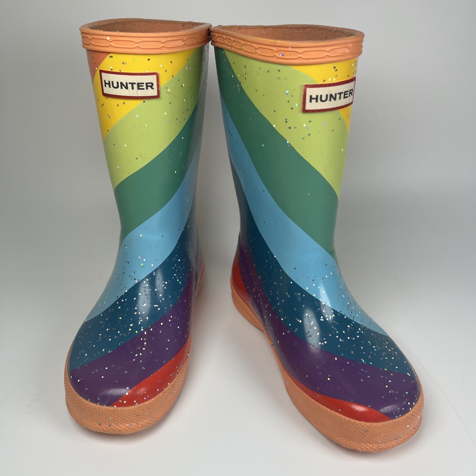 Hunter Rain Boots First Stripe Glitter Rainbow Kids Toddler US 11 UK 10 EU 28-image