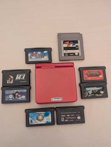 Nintendo Gameboy Advanced SP Red - Tested & Working with 8 games | eBay