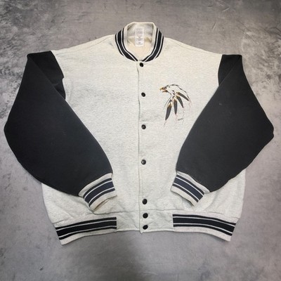 Vintage Eagle Wildlife Jacket Mens XXL Gray Varsity Graphis Print 90s Snap Lined