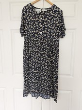 Vintage Karin Stevens Navy Floral Button Lace Midi Dress Short Sleeve Rayon 12