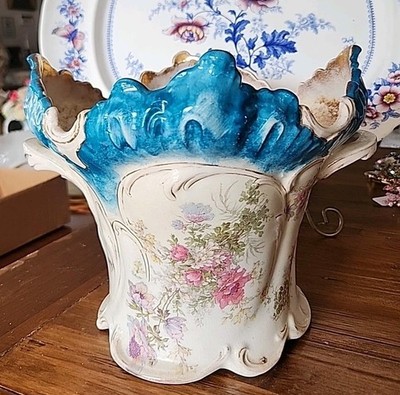 Antique Keeling & Co Late Mayers Vase Jardinerie Planter Blue Floral Chintz