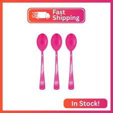 50 Pcs Hot Pink Plastic Spoons, Hot Pink Plastic Silverware, Heavy Duty Cutlery