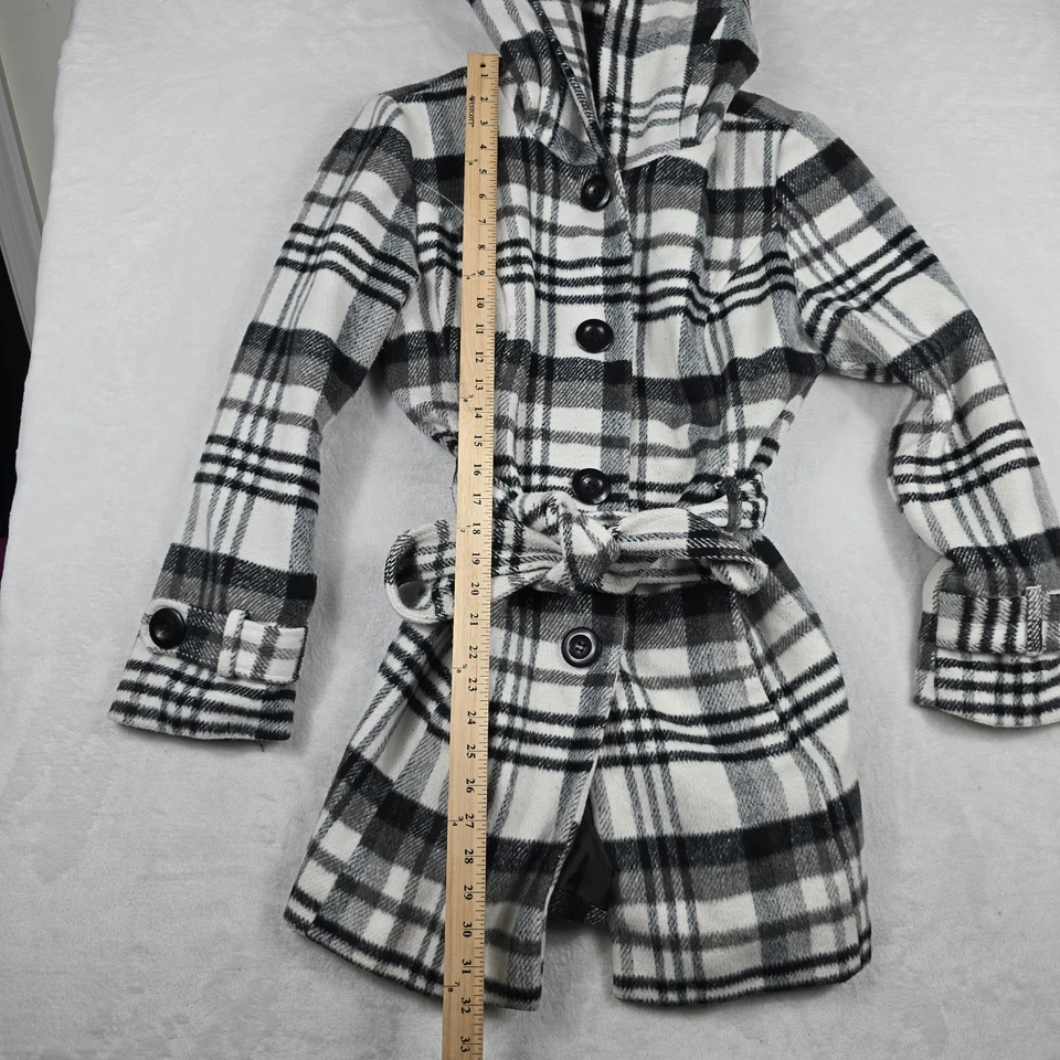 Intl Details Women's Size Large Black White Plaid Belted Coat - Image 3 of 4