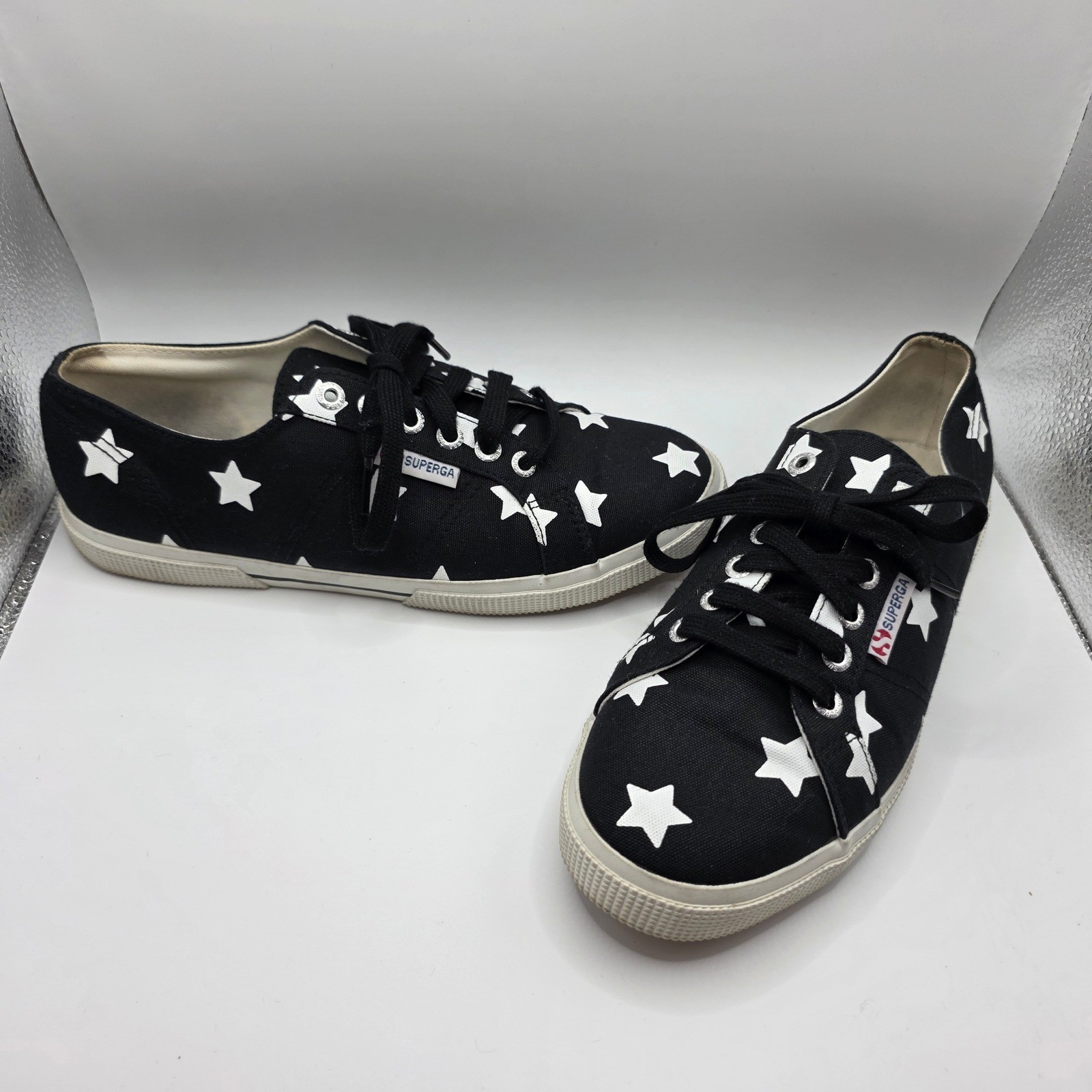 Superga 2750 Cotu Classic Black White Star Print Canvas Snea