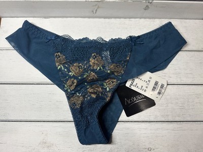 NWT Acousma European Women's Sexy TANGA Cheeky Panty in Blue Sheer Lace   LARGE