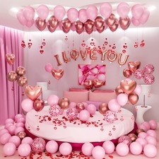 Valentine's Day Balloons Kit with Rose Gold Pink Heart, I Love You Balloon,