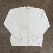 Vtg 90s Russell Athletic Sweatshirt M White Mens Made in USA Blank Distressed