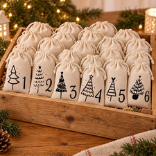Adventskalender 24 Stoffbeutel  beige Weihnac...