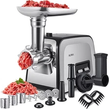 Compact Meat Grinder with Sausage Maker & Kubbe Attachments - 2800W, 3lbs/min