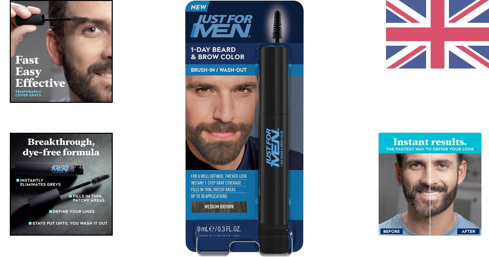 1-Day Beard and Brow Colour Brush in Medium Brown - Instant Grey Coverage