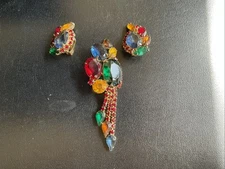 Juliana Vintage Fruit Salad Rhinestone Brooch Earrings Set